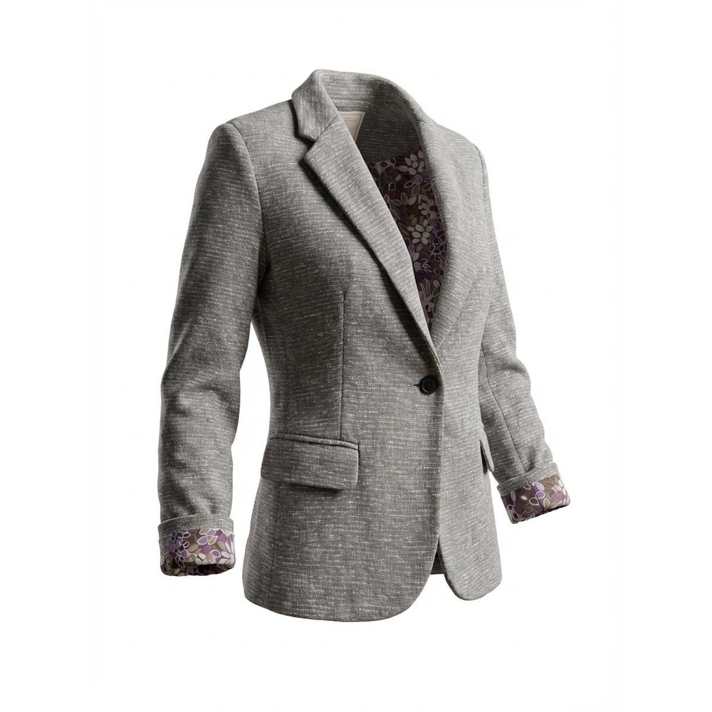 Anthropologie Cartonnier Women's Gray Tweed‎ Blazer Jacket Floral Lining Office